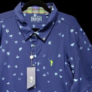 William Murray Golf Polo Shirt Mens XXL Ode to Carl All Over Hat Print Blue NEW